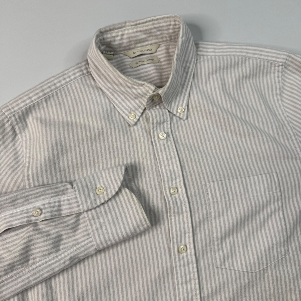 Suitsupply Button Down Shirt Mens Size 15 (38) Tan White Stripe Extra Slim Fit